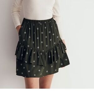 NWT Madewell Floral Ruffle Olive Green Skirt size XS